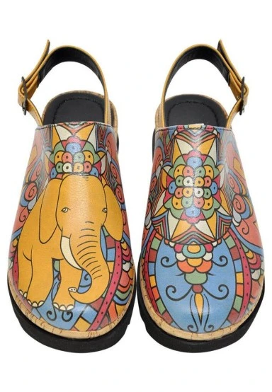 Femme Cuir Vegan Orange Sandales Compensées - India Motif - 