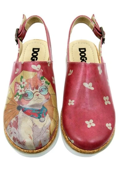 Femme Cuir Vegan Rose Sandales Compensées - Cat of Grace Motif - 