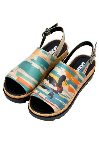 Femme Cuir Vegan Multicolore Sandales Compensées - Goose Bumps Motif - 