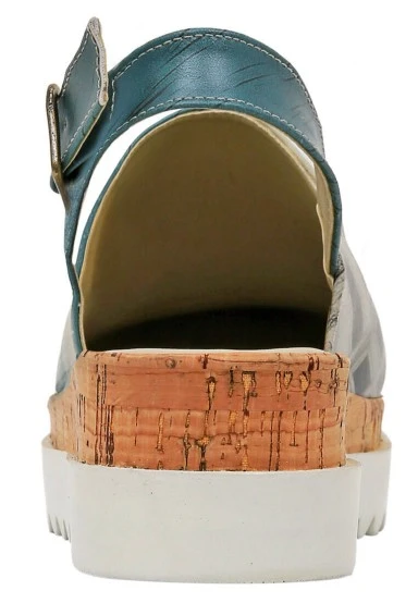 Femme Cuir Vegan Turquoise Sandales Compensées - Tram Nap Motif - 