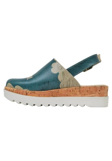 Femme Cuir Vegan Turquoise Sandales Compensées - Tram Nap Motif - 