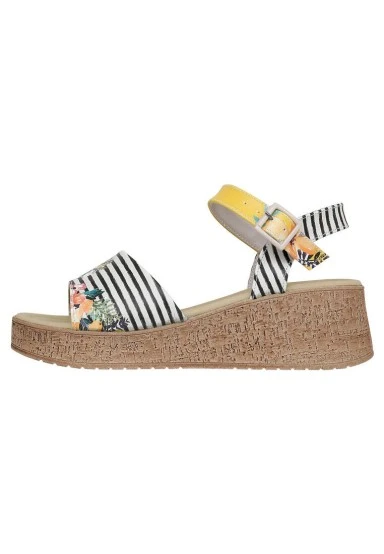 Femme Cuir Vegan Multicolore Sandales Compensées - Collage Girl Motif - 