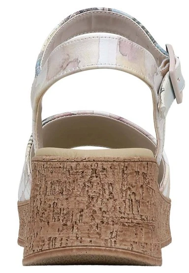 Femme Cuir Vegan Crème Sandales Compensées - Ink and Pictures Motif - 