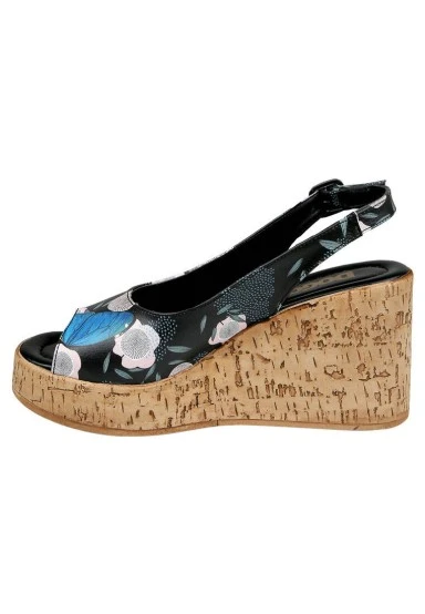 Femme Cuir Vegan Noir Sandales Compensées - Be the Change Motif - 
