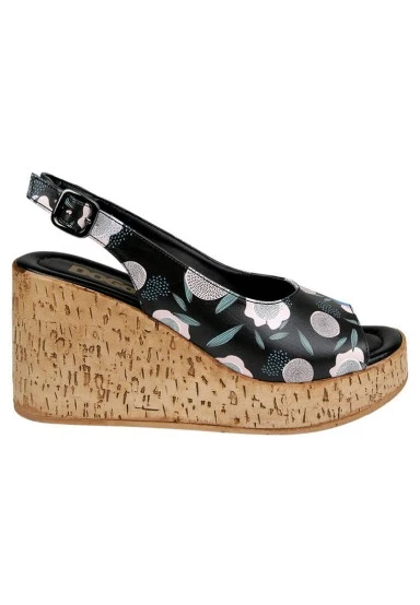 Femme Cuir Vegan Noir Sandales Compensées - Be the Change Motif - 
