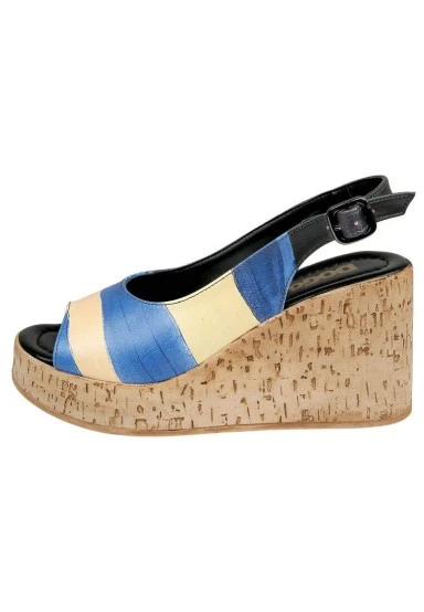 Femme Cuir Vegan Noir Sandales Compensées - Window Motif - 