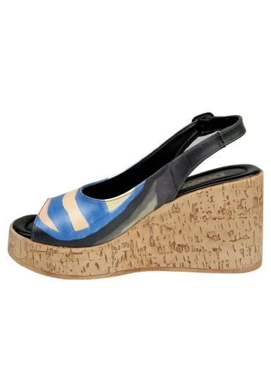 Femme Cuir Vegan Noir Sandales Compensées - Window Motif - 