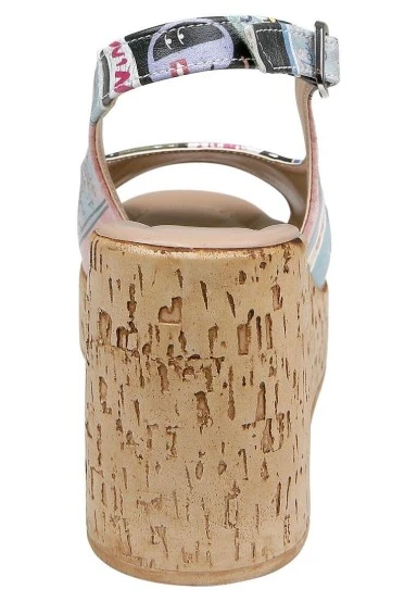 Femme Cuir Vegan Noir Sandales Compensées - El Cosmico Motif - 