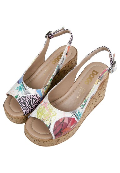 Dogo - Femme Cuir Vegan Blanc Sandales Compensées - Minimal Crisis Motif (1)