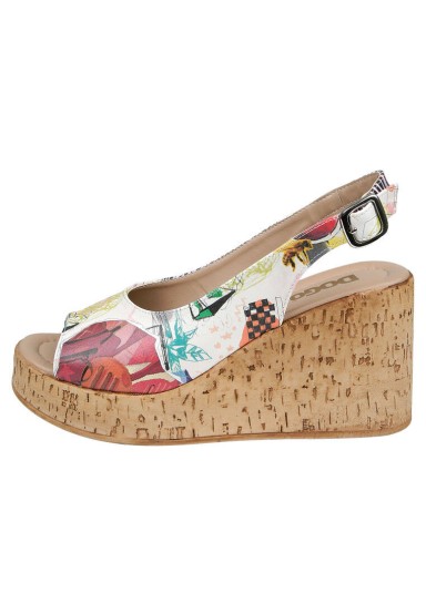 Dogo - Femme Cuir Vegan Blanc Sandales Compensées - Minimal Crisis Motif