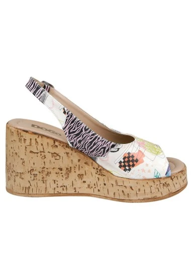 Femme Cuir Vegan Blanc Sandales Compensées - Minimal Crisis Motif - 