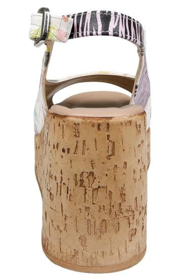 Femme Cuir Vegan Blanc Sandales Compensées - Minimal Crisis Motif - 