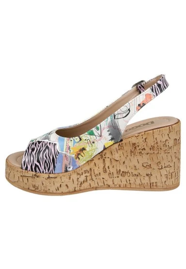 Femme Cuir Vegan Blanc Sandales Compensées - Minimal Crisis Motif - 