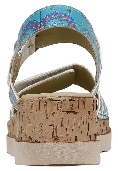 Femme Cuir Vegan Bleu Sandales Compensées - Aegean Tiles Motif - 