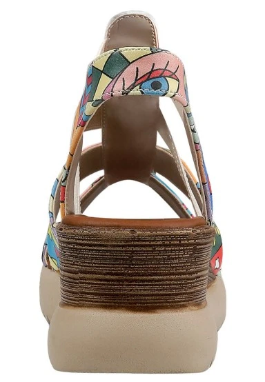 Femme Cuir Vegan Multicolore Sandales Compensées - Artsy Motif - 