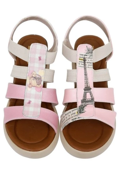 Femme Cuir Vegan Rose Sandales Compensées - A Little Paris Always Motif - 