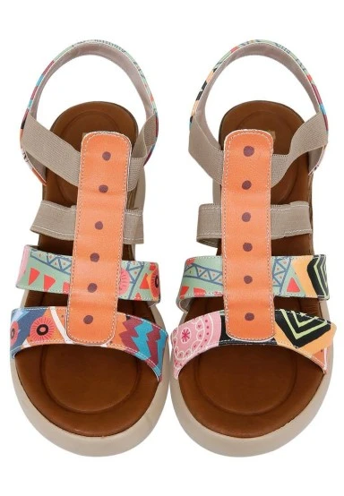 Femme Cuir Vegan Multicolore Sandales Compensées - Welcome To The Tribe Motif - 