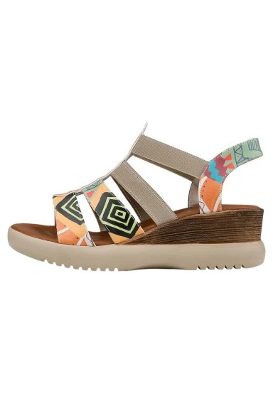 Femme Cuir Vegan Multicolore Sandales Compensées - Welcome To The Tribe Motif - 