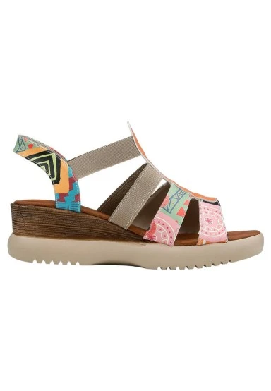 Femme Cuir Vegan Multicolore Sandales Compensées - Welcome To The Tribe Motif - 