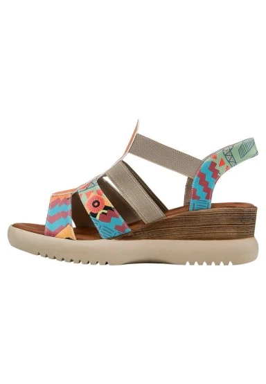 Femme Cuir Vegan Multicolore Sandales Compensées - Welcome To The Tribe Motif - 