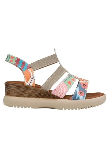 Femme Cuir Vegan Multicolore Sandales Compensées - Welcome To The Tribe Motif - 