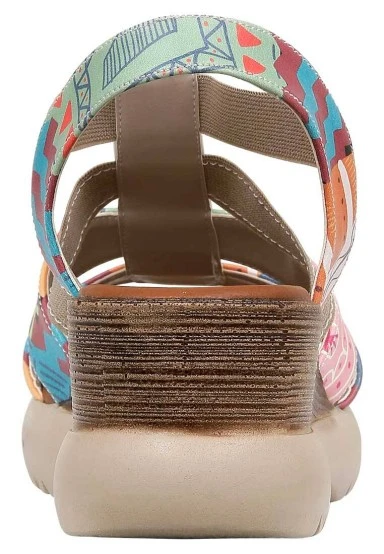 Femme Cuir Vegan Multicolore Sandales Compensées - Welcome To The Tribe Motif - 
