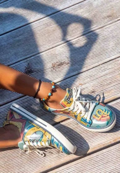 Femme Cuir Vegan Turquoise Baskets - Love Motif - 