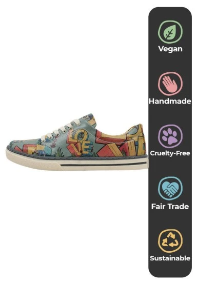 Femme Cuir Vegan Turquoise Baskets - Love Motif - 