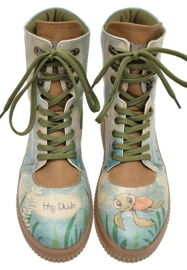 Femme Cuir Vegan Turquoise Bottes Longues - Hey Dude Motif - 