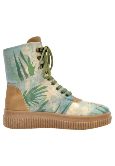 Femme Cuir Vegan Turquoise Bottes Longues - Hey Dude Motif - 
