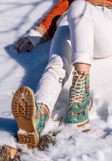 Femme Cuir Vegan Turquoise Bottes Longues - Like The Fox Motif - 
