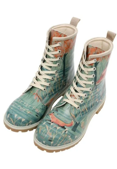 Femme Cuir Vegan Turquoise Bottes Longues - Like The Fox Motif - 