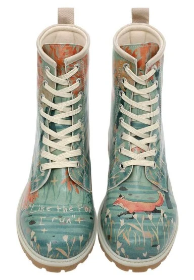 Femme Cuir Vegan Turquoise Bottes Longues - Like The Fox Motif - 