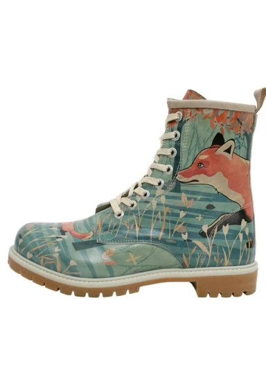 Femme Cuir Vegan Turquoise Bottes Longues - Like The Fox Motif - 
