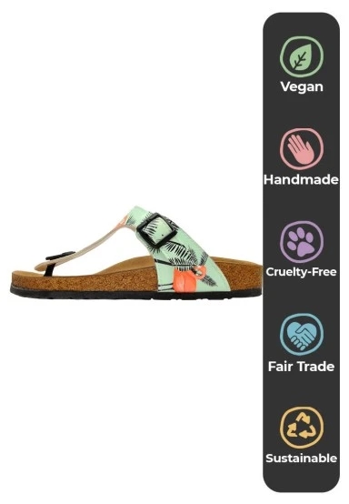 Femme Cuir Vegan Turquoise Sandales - Be a Flamingo Motif - 