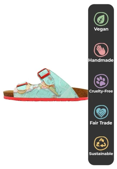 Femme Cuir Vegan Turquoise Sandales - Explore Motif - 
