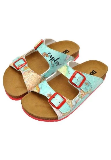 Femme Cuir Vegan Turquoise Sandales - Explore Motif - 