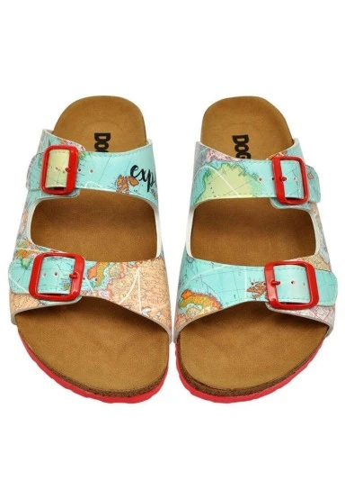 Femme Cuir Vegan Turquoise Sandales - Explore Motif - 