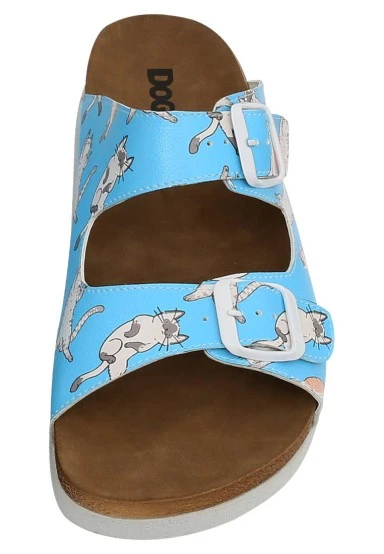 Femme Cuir Vegan Turquoise Sandales - Let me Cat You Motif - 