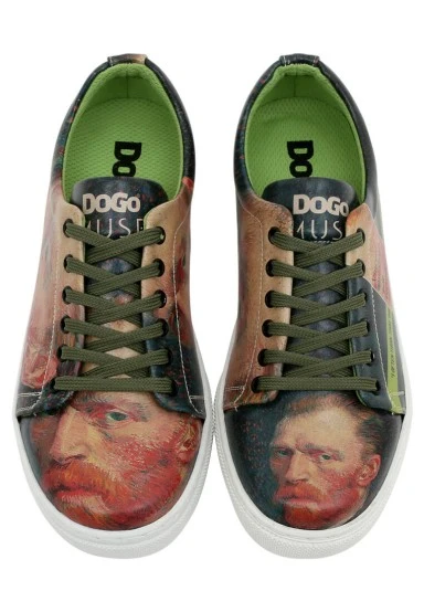 Femme Cuir Vegan Vert Baskets - Vincent van Gogh Self Portrait Muse Motif - 