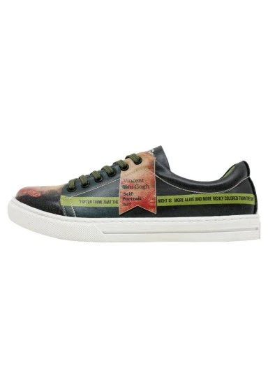 Femme Cuir Vegan Vert Baskets - Vincent van Gogh Self Portrait Muse Motif - 