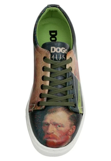 Femme Cuir Vegan Vert Baskets - Vincent van Gogh Self Portrait Muse Motif - 
