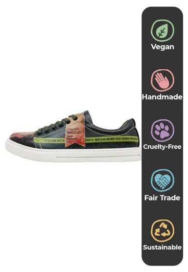Femme Cuir Vegan Vert Baskets - Vincent van Gogh Self Portrait Muse Motif - 