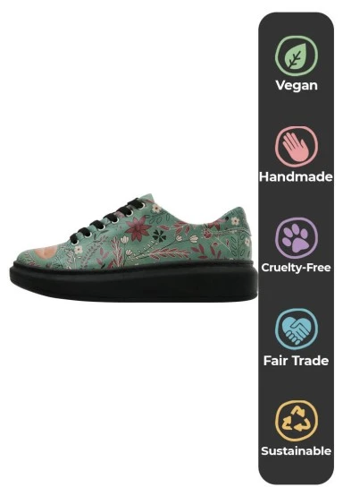 Femme Cuir Vegan Vert Baskets - Spirit Animal Motif - 