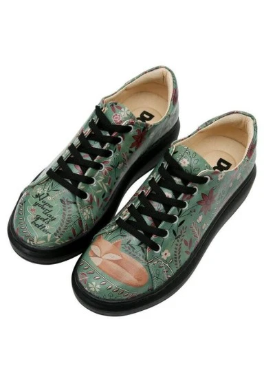 Femme Cuir Vegan Vert Baskets - Spirit Animal Motif - 