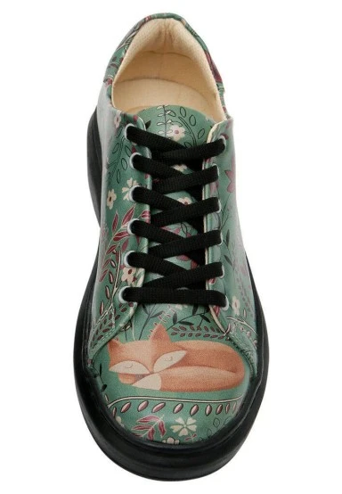 Femme Cuir Vegan Vert Baskets - Spirit Animal Motif - 