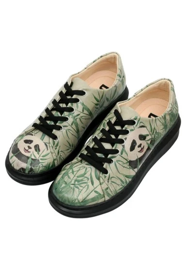 Femme Cuir Vegan Vert Baskets - Bamboo Lover Motif - 