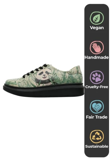 Femme Cuir Vegan Vert Baskets - Bamboo Lover Motif - 