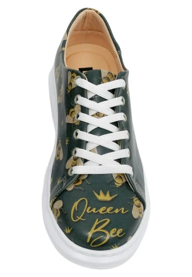 Femme Cuir Vegan Vert Baskets - Queen Bee Motif - 