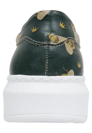 Femme Cuir Vegan Vert Baskets - Queen Bee Motif - 